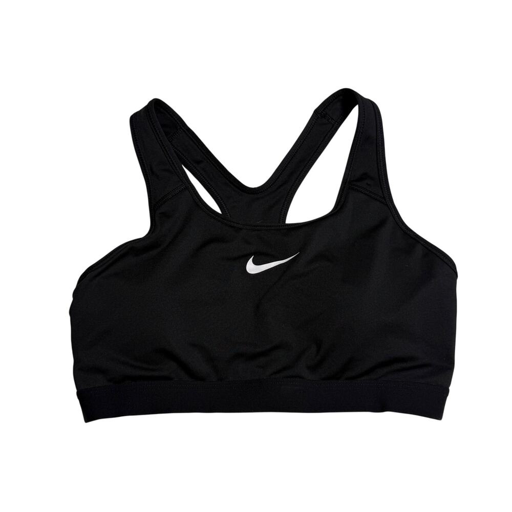 Nike‎ Dri-Fit Padded Sports Bra Size Large Black White Swoosh Racerback Active
